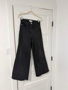 REISS Heather Stretch Cotton Wide Leg Women’s Jeans in Black - Size UK 28R